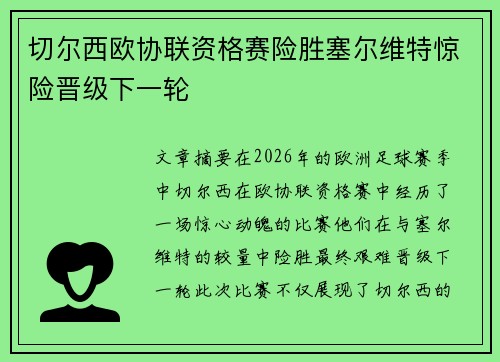 切尔西欧协联资格赛险胜塞尔维特惊险晋级下一轮