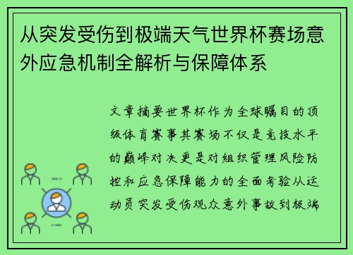 从突发受伤到极端天气世界杯赛场意外应急机制全解析与保障体系